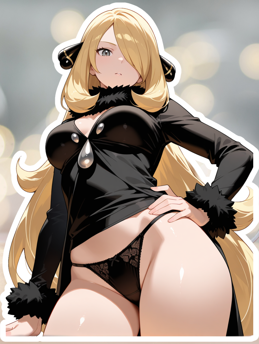 Cynthia black panties and coat waifu sticker