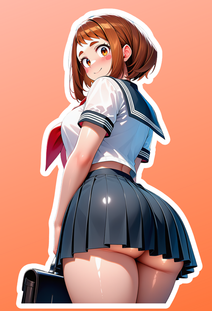 Ochaco Uraraka cheeky school girl waifu sticker